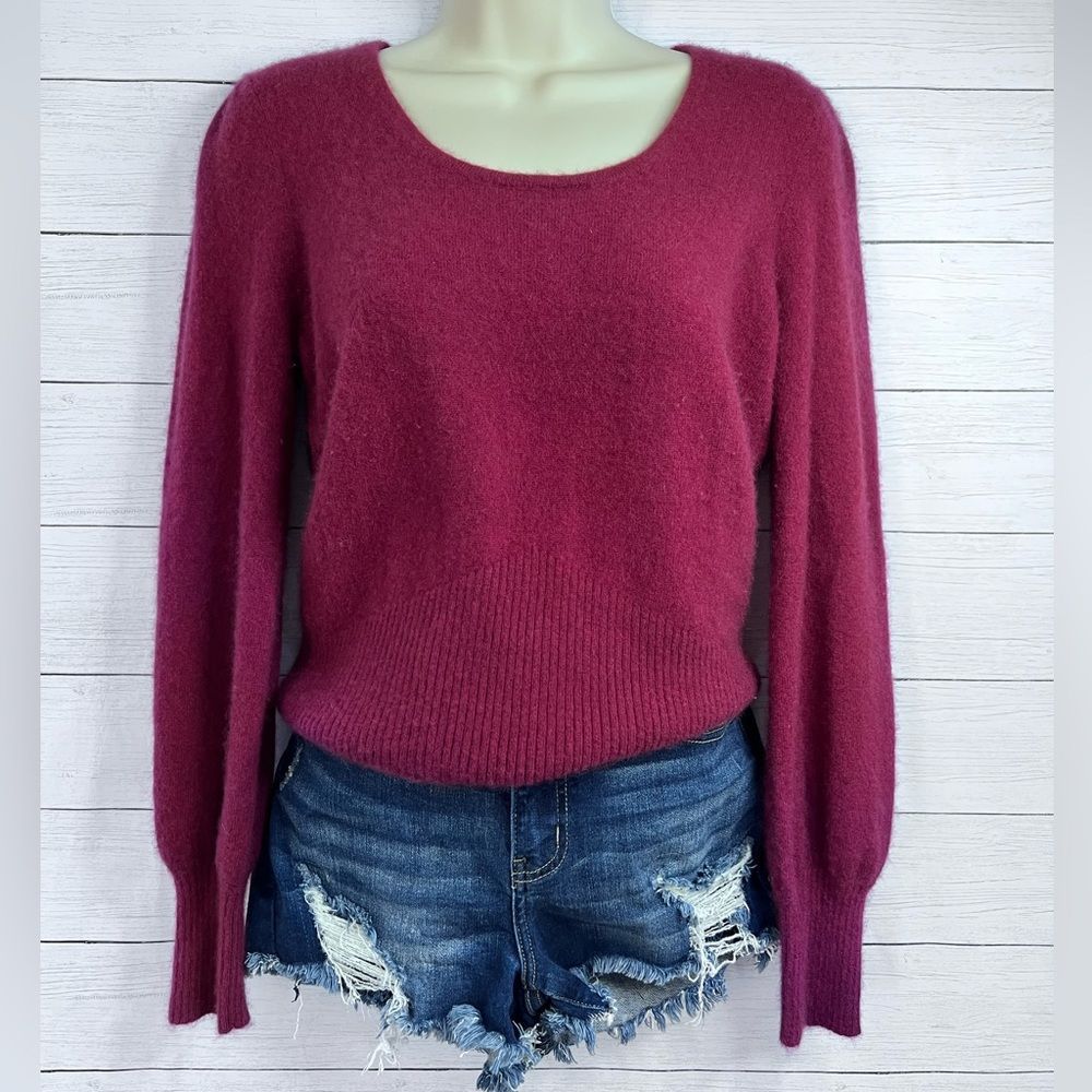 U Knit Pure Cashmere Balloon Sleeve Scoop Neck Cabernet Soft Sweater Missy Large